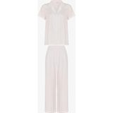 Penti Kırık Beyaz Sophia Saten Çizgili Kısa Kollu Gömlek Pantolon Pijama Takımı - XS
