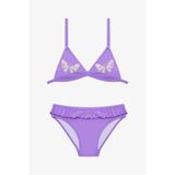 Penti Kız Çocuk Butterfly Fırfırlı Üçgen Bikini Takım, 5-6 Yaş, Lila