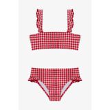 Penti Kız Çocuk Gingham Kareli Fırfırlı Bandeau Bikini Takımı, 6-7 Yaş, Çok Renkli