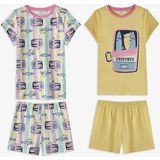 Penti Kız Çocuk Pastel Sarı Sardines Cat Kısa Kollu 2'li Pijama Takımı - Çok Renkli - 6 - 7 Yaş