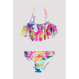 Penti Kız Çocuk Tropik Fırfırlı Bandeau Bikini Takımı, 3-4 Yaş, Çok Renkli