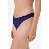 Penti Lacivert Easy Dantel V Kesim Çiçekli Tanga - XL - Mavi