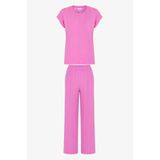 Penti Lila Flora Kısa Kollu Pantolon Pijama Takımı