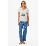 Penti Mavi Pajamas Only Aksesuar Desenli Pantolon Kısa Kollu Pijama Takımı - Çok Renkli - XL