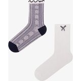 Penti Navy Beyaz Vintage Bowtie Fiyonk Desenli Pamuklu 2 Çift Soket Çorap - 36 - 40 - Çok Renkli