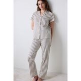 Penti Open Mind Kadın Ekru Pamuklu Gömlek Pantolon Pijama Takımı Şık Desenli Rahat Kesim