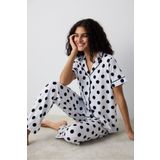 Penti Pamuklu Black Dotted Gömlek Pantolon Beyaz Pijama Takımı