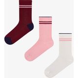 Penti Pembe Bordo Long Tennis Çizgili Pamuklu 3 Çift Soket Çorap - 36 - 40