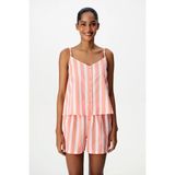 Penti Pembe Cozy Club Çizgili Pamuklu Atlet Pijama Üstü