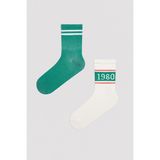 Penti Retro 1980 Beyaz-Yeşil 2li Soket Çorap - Standart