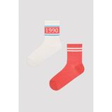 Penti Retro 1990 Kırmızı-Beyaz 2li Soket Çorap - Standart - Kırmızı - Beyaz