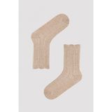 Penti Ruffle Jacquard Bej Soket Çorap - Açık Kahverengi - Standart