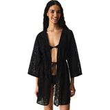 Penti Siyah Jasmine Etnik Desenli Dantelli Uzun Kollu Kimono - Siyah - S - M