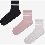 Penti Thin Striped 3lü Pembe Siyah Tenis Soket Çorap - Renkli - Standart