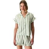 Penti Yeşil Sage Çizgili Kısa Kollu Gömlek Şort Pijama Takımı - Çok Renkli - XL