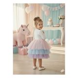 penu baby kids Beyaz 3 Kat Renk Geçişli Tül Etekli Mat Jarse Kumaş Astarlı Uzun Kol Kız Çocuk Kız Bebek Elbise