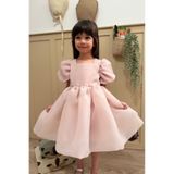 penu baby kids Pudra Karolin Balon Etek Balon Kollu Kurdeleli Kız Çocuk Kız Bebek Elbise