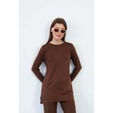 Penye Bizden Kadın Viskon Full Likra Tunik-Kahve - 3XL
