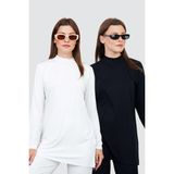 Penye Bizden Viskon Dik Yaka Tunik 2'Li Satış-Siyah-Beyaz - 3XL - Siyah - Beyaz