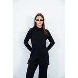 Penye Bizden Viskon Dik Yaka Tunik -Siyah - 3XL