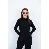 Penye Bizden Viskon Dik Yaka Tunik -Siyah - 5XL