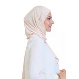 Penye Boyun Kapamalı Şal Başörtü Hazır Giyim Turban Esnek Jersey Şal Bej