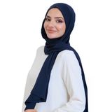 Penye Boyun Kapamalı Şal Başörtü Hazır Giyim Turban Esnek Jersey Şal Lacivert