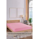 Penye-Likralı Lastikli Çarşaf, 120×200 Tek Kişilik Pamuk-Elastan Örme Kumaş, 200 Gr/m² - Pembe