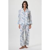 PENYE MOOD Kadın Çiçek Desenli Düğmeli Uzun Kollu Flamlı Pamuklu Pijama Takımı