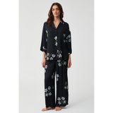 PENYE MOOD Kadın Çiçek Desenli Gömlek Yaka Düğmeli Pijama Takımı Dökümlü Rahat Ev Giyimi