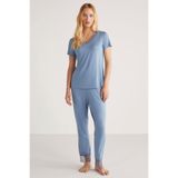 Penye Mood Kadın Kısa Kol Dantelli İndigo Pijama Takımı C6T5N4O9