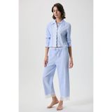 PENYE MOOD Kadın Pijama Takımı Dantelli Gömlek Yaka Uzun Kollu Bürümcük Doku Çizgili Ev Giyimi