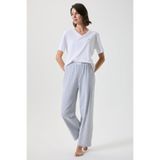 PENYE MOOD Kadın Pijama Takımı V Yaka Çizgili Kısa Kollu Geniş Paça Rahat Ev Giyimi