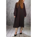 Penye Rahat Kalıp Oversize Viscon Uzun Tunik Kahverengi