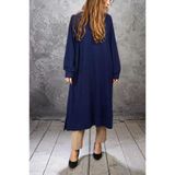 Penye Rahat Kalıp Oversize Viscon Uzun Tunik Lacivert