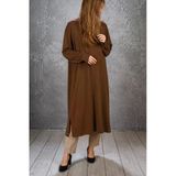 Penye Rahat Kalıp Oversize Viscon Uzun Tunik Taba