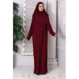 Penye Tek Parça Pratik Başörtülü Robalı Namaz Elbisesi 8015 Bordo