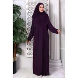 Penye Tek Parça Pratik Başörtülü Robalı Namaz Elbisesi 8015 Mürdüm