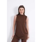 penyebizden Premium Viskon Kolsuz Uzun Tunik-Kahverengi