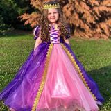 Peonia Kids Peoniakids Rapunzel Kız Çocuk Elbise - Taçlı Pelerinli Tarlatanlı Rapunzel Kostüm Çocuk Abiye - Mor - 3 - 4 Yaş