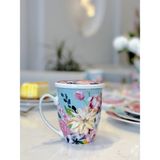 Peony Desenli 570 ml Bone China Porselen Kapaklı ve Süzgeçli Kupa - Seçenek 1