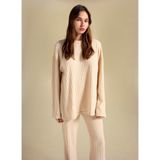 People By Fabrika Bisiklet Yaka Loose Fit Armürlü Bej Kazak Kadın PBF5WL-KZK9529
