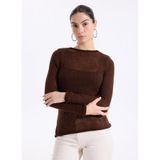 People By Fabrika Kayık Yaka Kazak, XS, 5003305335, Kahve, Kadın