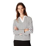 People By Fabrika Polo Yaka Çizgili Beyaz - Siyah Sweatshırt, M, 5003184256, Beyaz - Siyah, kadın