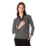 People By Fabrika Polo Yaka Çizgili Siyah - Beyaz Sweatshırt, L, 5003184291, Siyah - Beyaz, kadın