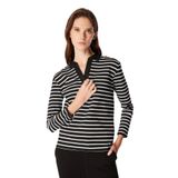 People By Fabrika Polo Yaka Çizgili Siyah - Beyaz Sweatshırt, M, 5003184291, Siyah - Beyaz, kadın