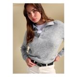 People By Fabrika Polo Yaka Loose Fit Düz Gri Melanj Kazak Kadın PBF5WL-KZK5101