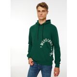 People By Fabrika SPBF3WM-SWT5018 Koyu Yeşil Kapüşon Yaka Baskılı Erkek Sweatshirt
