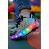 Pepino Erkek Çocuk Şarj Edilebilir 16 Mod Rgb Led Işıklı Tekerlekli Paten Ayakkabı Bas-çek Butonlu Siyah - Mavi Siyah - Mavi