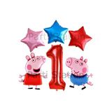 Peppa Pig Konsept 1 Yaş Yıldız Balon Set Pembe Domuz Peppa Pig George Tema Doğum Günü Folyo Balon